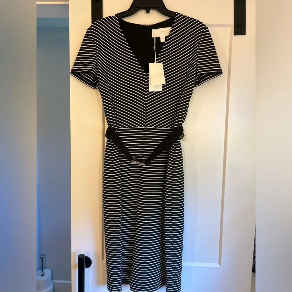 Hugo Boss Hedra Belted Dress Black White Sz 4-NWT - Picture 3 of 11